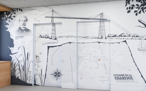 Réalisation d'une Illustration murale pour le pôle d'accueil du Pont Transbordeur - Rochefort